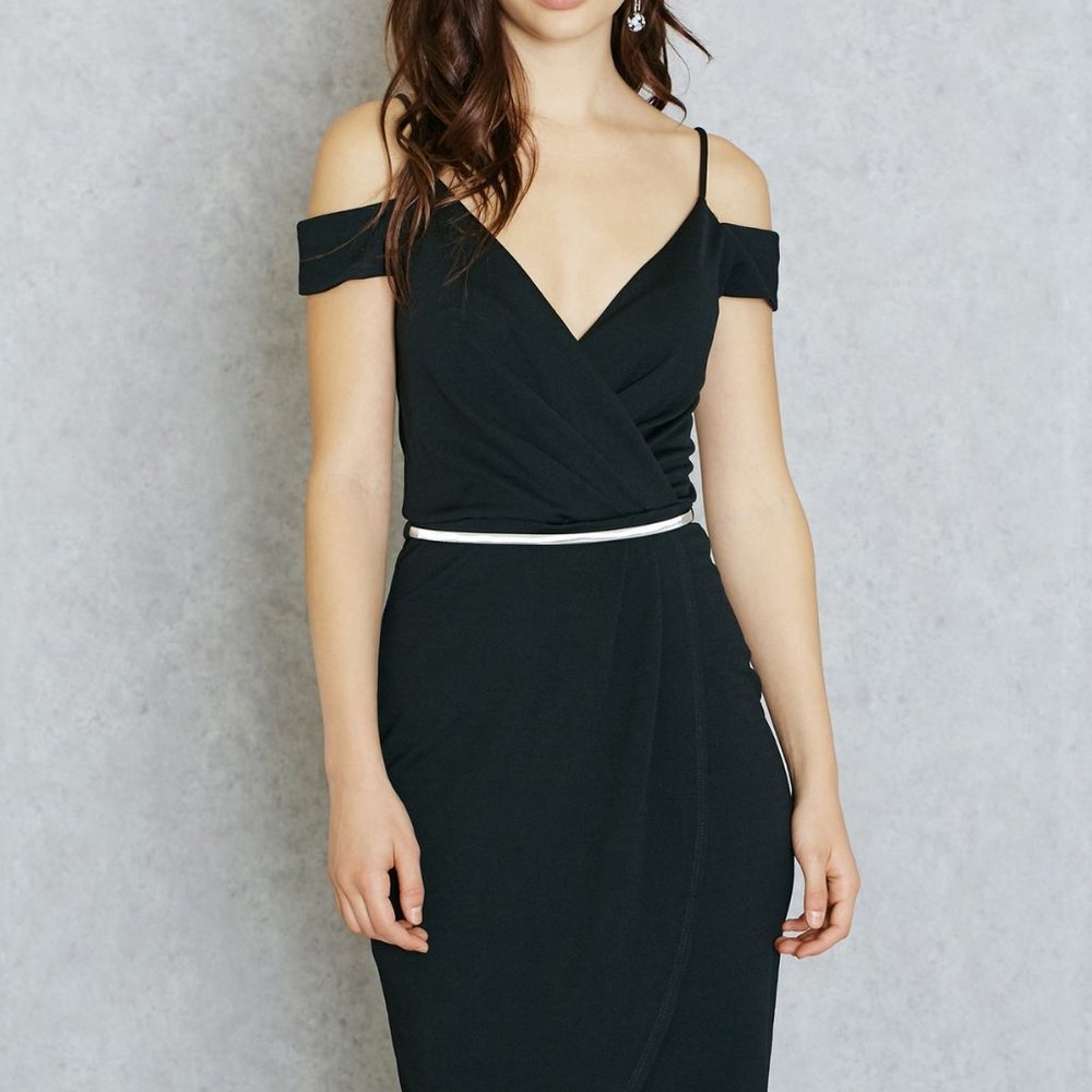 Black Miss Selfridge  belted cold shoulder wrap cocktail  dress new with tags